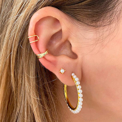 Hoops with Natural Stones Lily Pearls 925 Silver with 18 kt Gold plating