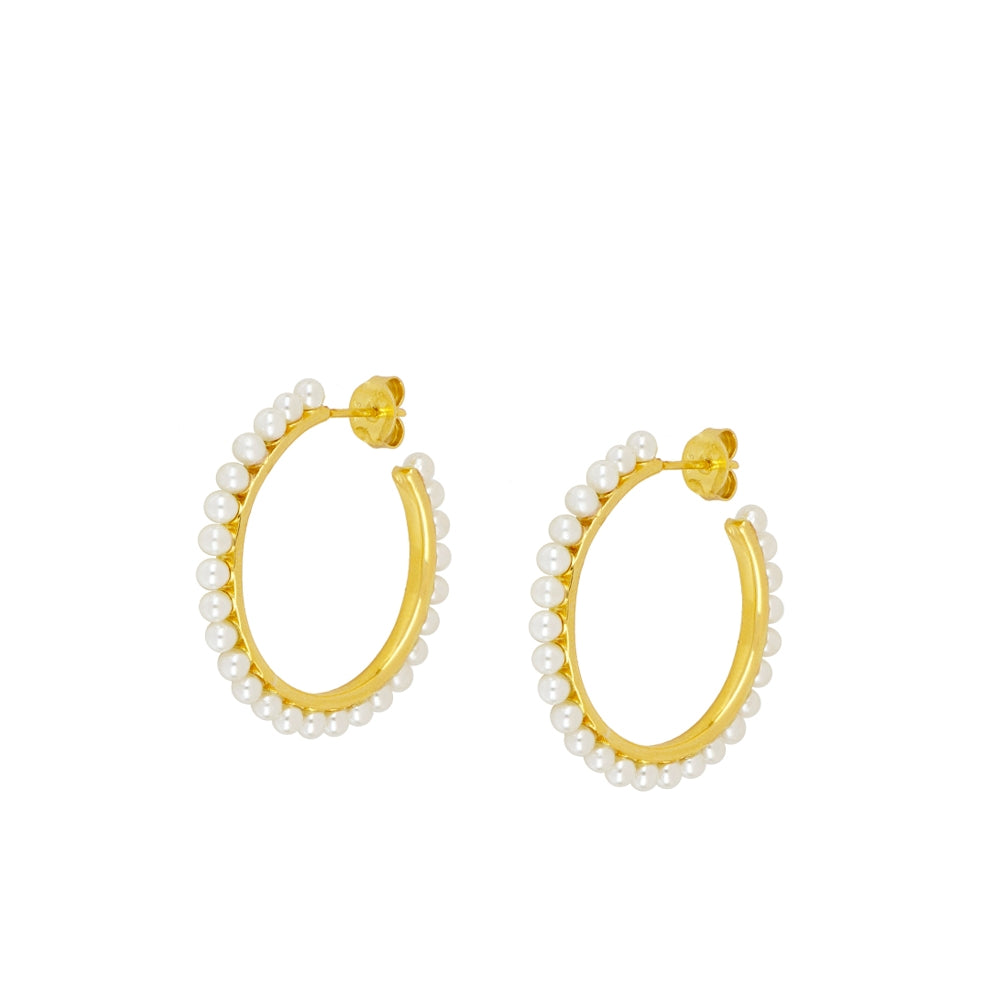 Hoops with Natural Stones Lily Pearls 925 Silver with 18 kt Gold plating