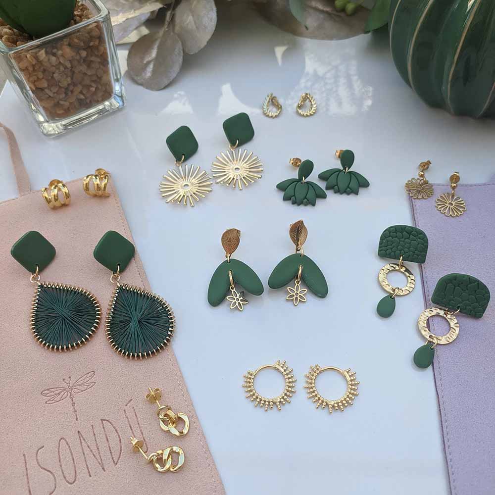 Fiorella Green Polymer Clay Handmade Earrings