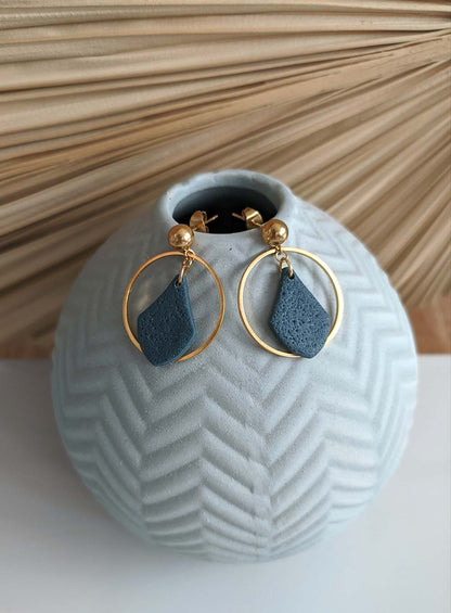 Handmade Polymer Clay Peacock Blue Azure Drop Earrings