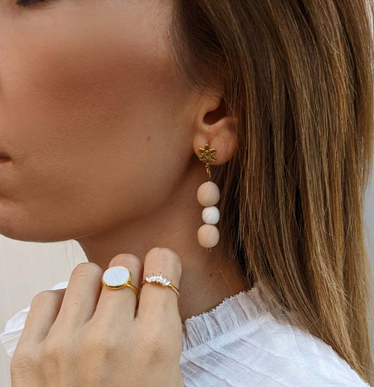 Tafari Beige Weiß Polymer Clay Handgemachte Ohrringe