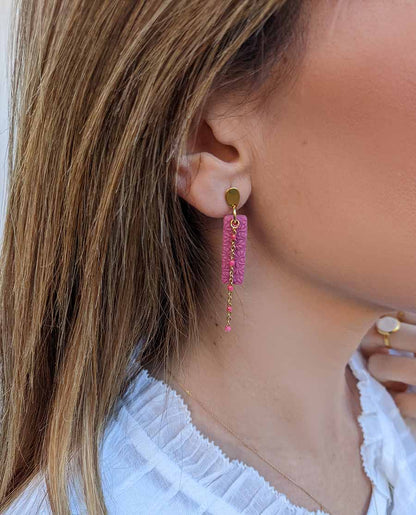 Handmade Pink Magenta Sapphire Polymer Clay Earrings