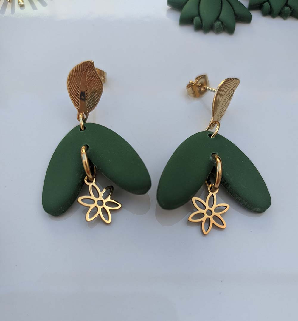 Fiorella Green Polymer Clay Handmade Earrings