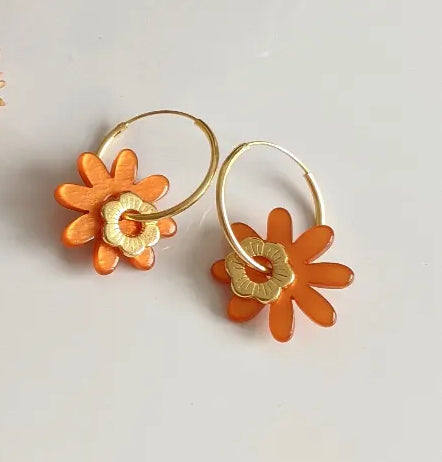 Handcrafted Jacaranda Orange Epoxy Earrings