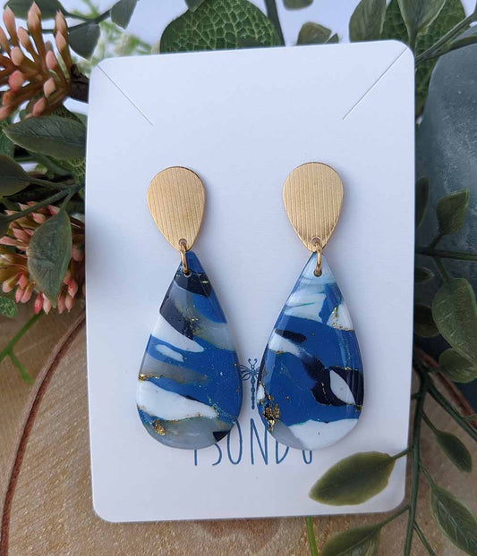 Handmade Polymer Clay Earrings Ocean Gold Blue Collection