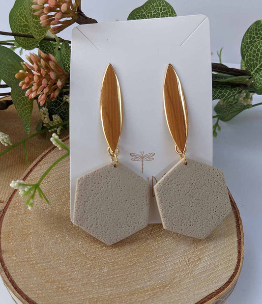 Sand Hexagon Polymer Clay Handmade Earrings