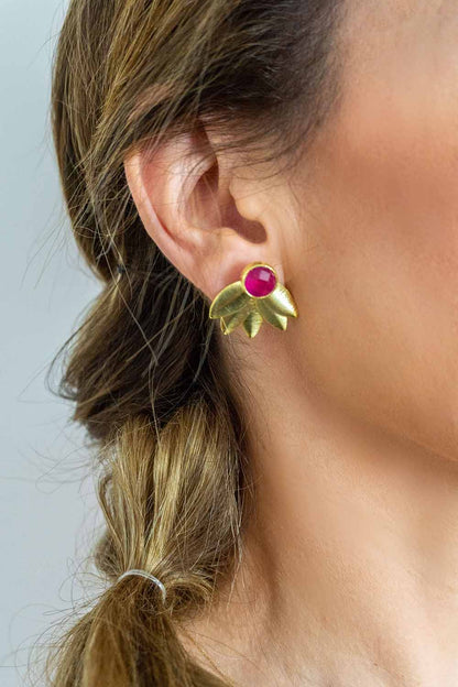 Earrings with Natural Stones Fuchsia Chalcedony Cannes in 925 Silver 18 kt Gold Plated