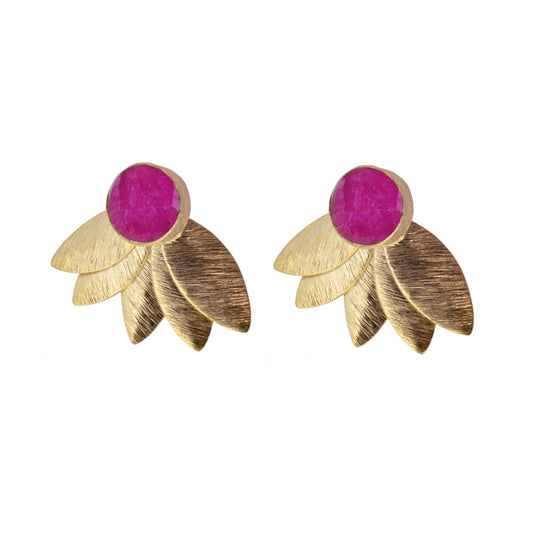 Earrings with Natural Stones Fuchsia Chalcedony Cannes in 925 Silver 18 kt Gold Plated