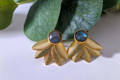Earrings with Natural Stones Labradorite Cannes in 925 Silver with 18 kt Gold plating
