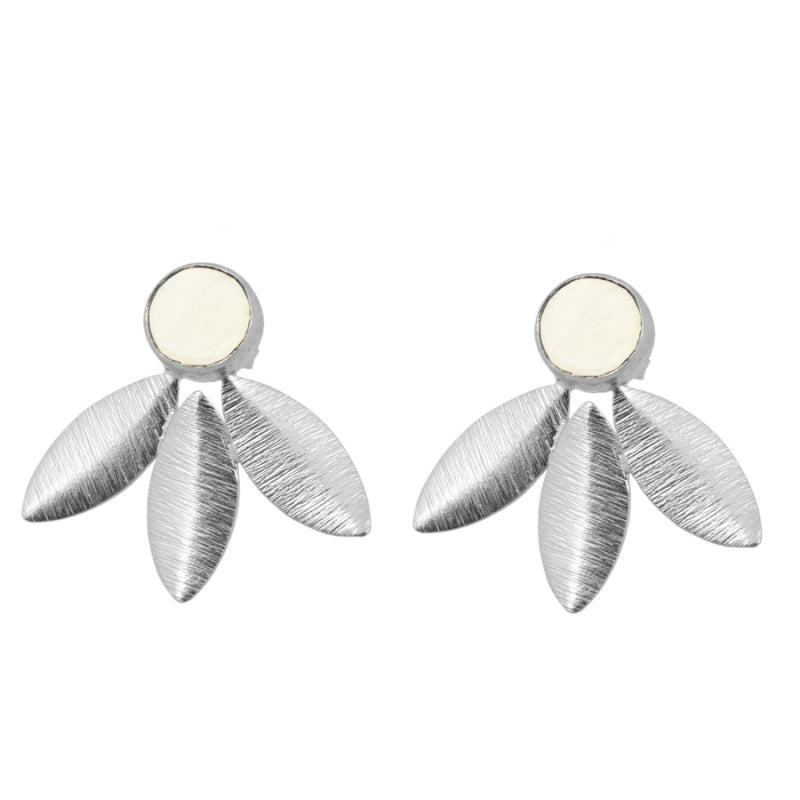Earrings with Natural Stones Cannes Moonstone in Rhodium-Plated Sterling Silver