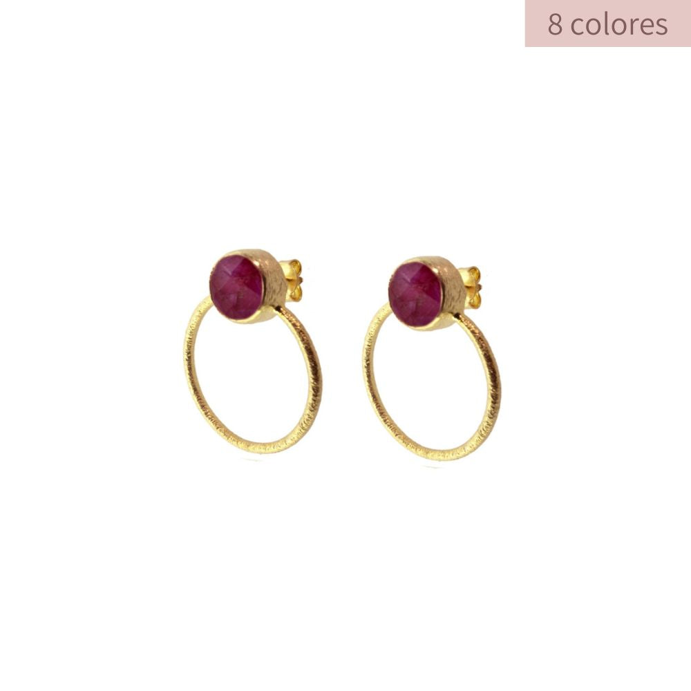 Earrings with Natural Stones Catania Strawberry Red Jade in 925 Silver and 18 kt Gold plating.