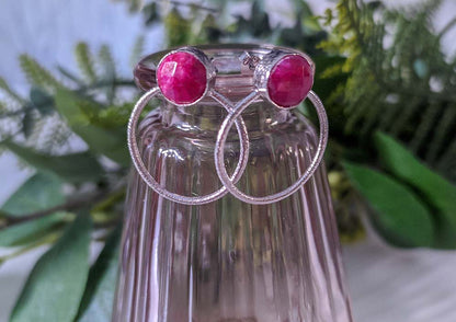 Earrings with Natural Stones Catania Raspberry Red Jade and Rhodium-Plated 925 Silver.