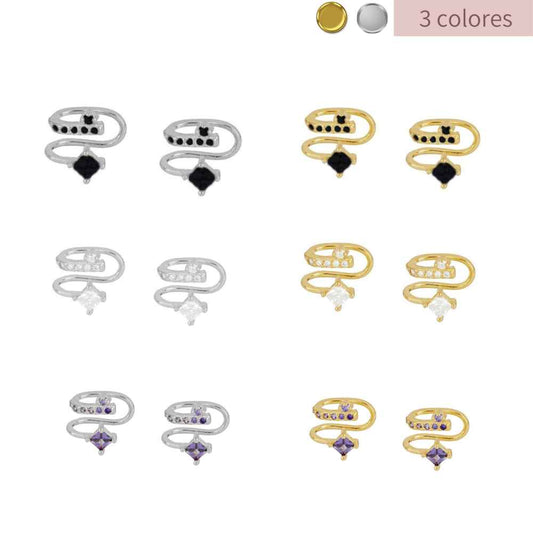 925 Sterling Silver EarCuff Earrings with zircons and 18 kt gold plating. Asha 3 colors