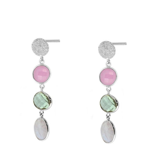 Earrings with Natural Stones Festival Amethyst, Chalcedony and Moonstone in Sterling Silver and 18 kt Gold plating
