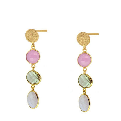 Earrings with Natural Stones Festival Amethyst, Chalcedony and Moonstone in Sterling Silver and 18 kt Gold plating