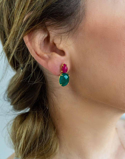 Earrings with Natural Stones Helena Jade and Chalcedony in Sterling Silver with 18 kt Gold plating
