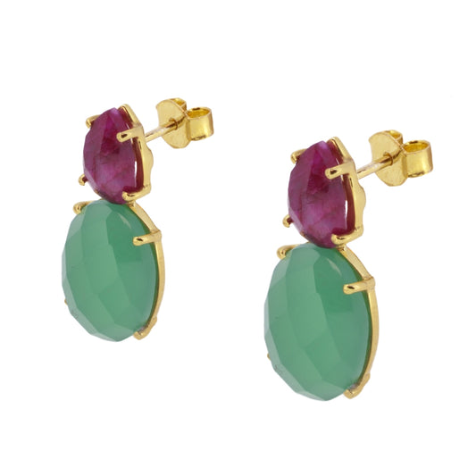 Earrings with Natural Stones Helena Jade and Chalcedony in Sterling Silver with 18 kt Gold plating