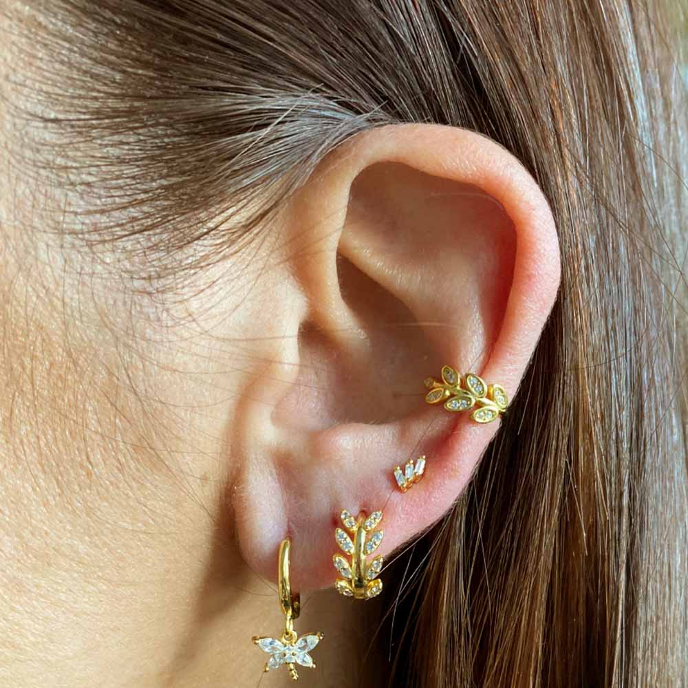 Boucles d'oreilles avec pierres naturelles Isondú Zirconia en argent sterling avec plaqué or 18 kt