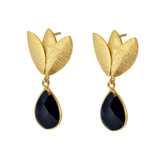 Boucles d'oreilles avec Pierres Naturelles Lilium Noir Spinelle en Argent 925 Plaqué Or 18 carats.