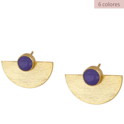 Pendientes con Piedras Naturales Mburuvi Cuarzo Violeta en Plata de Ley con Baño de Oro 18 kt. 6 colores