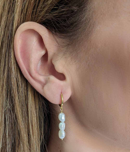 Earrings with Natural Stones Mississippi Pearls in 925 Silver with 18 kt Gold plating