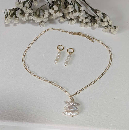 Boucles d'oreilles avec pierres naturelles Mississippi Pearls en argent 925 avec placage à l'or 18 kt