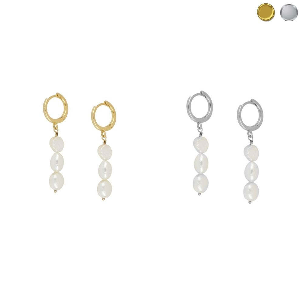 Boucles d'oreilles avec pierres naturelles Mississippi Pearls en argent 925 avec placage à l'or 18 kt