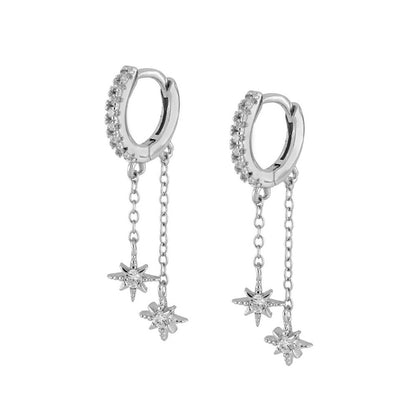 Earrings with Twin Stars Zircon Stones in 925 Silver