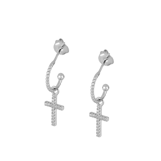 Ohrringe mit Zirkonsteinen Kreuz aus 925er Silber