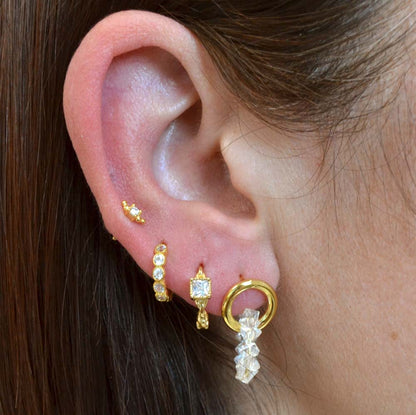 Boucles d'oreilles avec pierres de zircon diamant en argent 925 plaqué or 18 carats