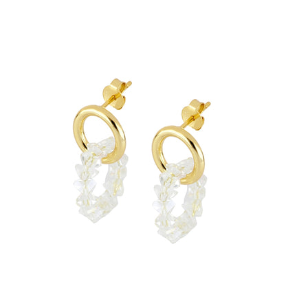 Earrings with Diamond Zircon Stones in 925 Silver 18 kt Gold Plated