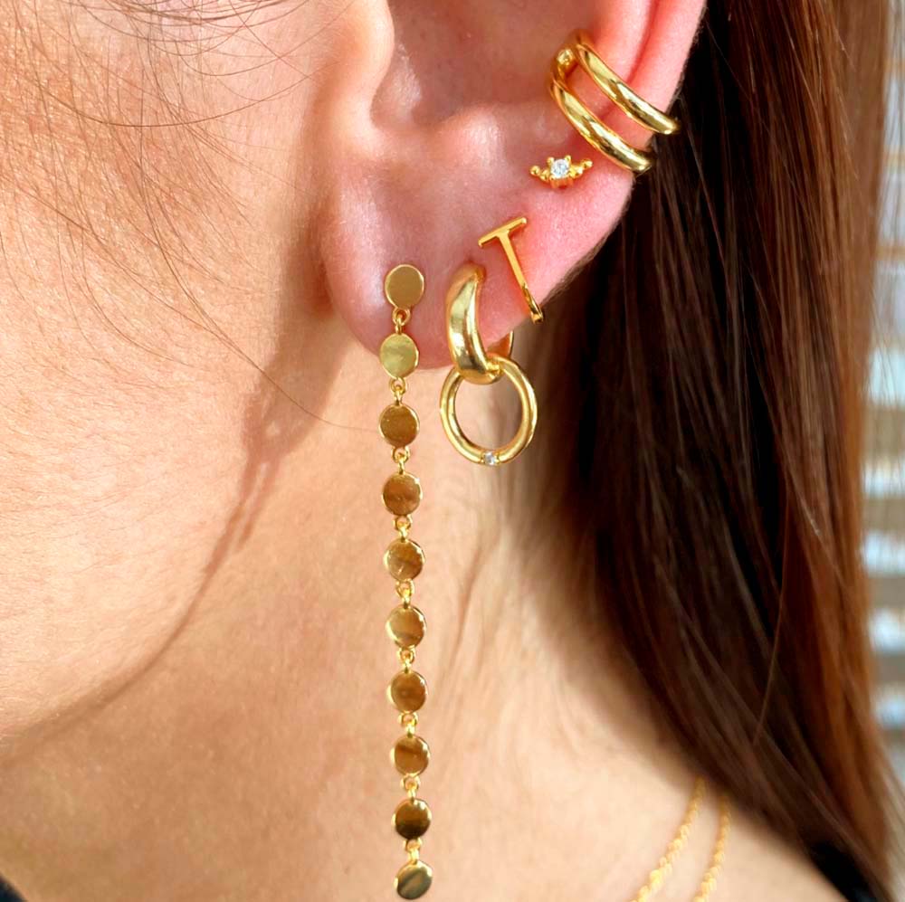 Boucles d'oreilles avec pierres de zircone lune dorées en argent 925 plaqué or 18 carats