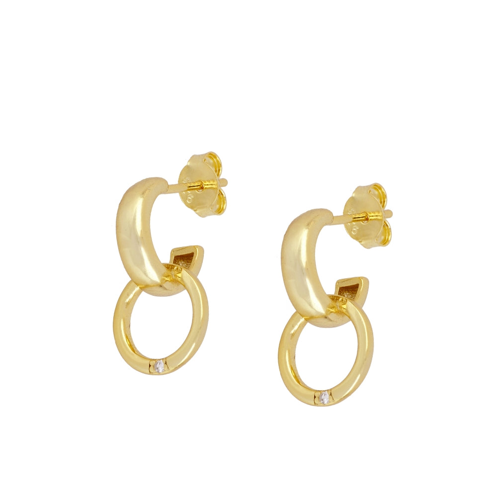 Earrings with Gold Moon Zircon Stones in 925 Silver 18 kt Gold Plated
