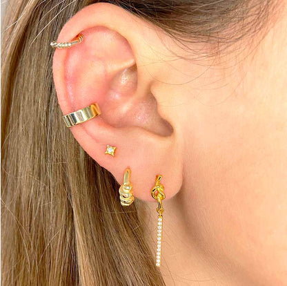Boucles d'oreilles nœud avec pierres de zircon en argent 925 plaqué or 18 carats