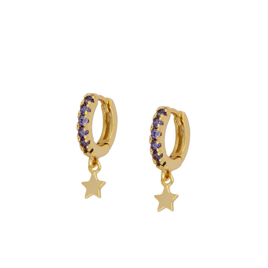 Mini boucles d'oreilles avec pierres de zircone lilas en argent 925 et plaqué or 18 carats