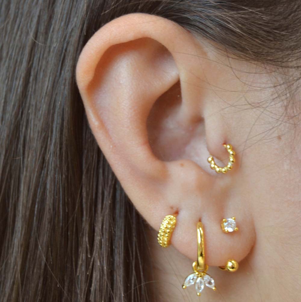 Boucles d'oreilles avec pierres de zircone blanches ou fuchsia triple feuille en argent 925 plaqué or 18 carats