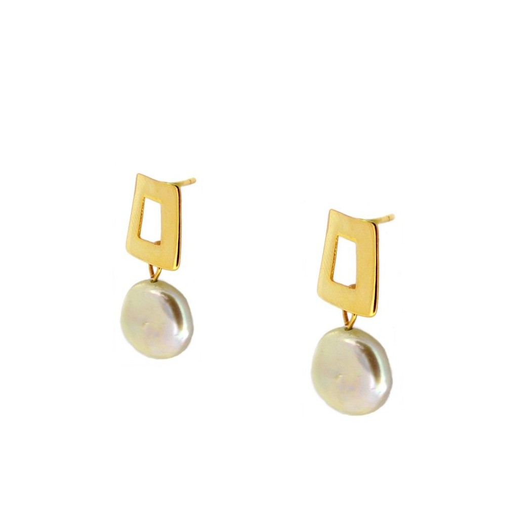 Earrings with Stones Natural Maya Pearls 925 Silver with 18k Gold plating