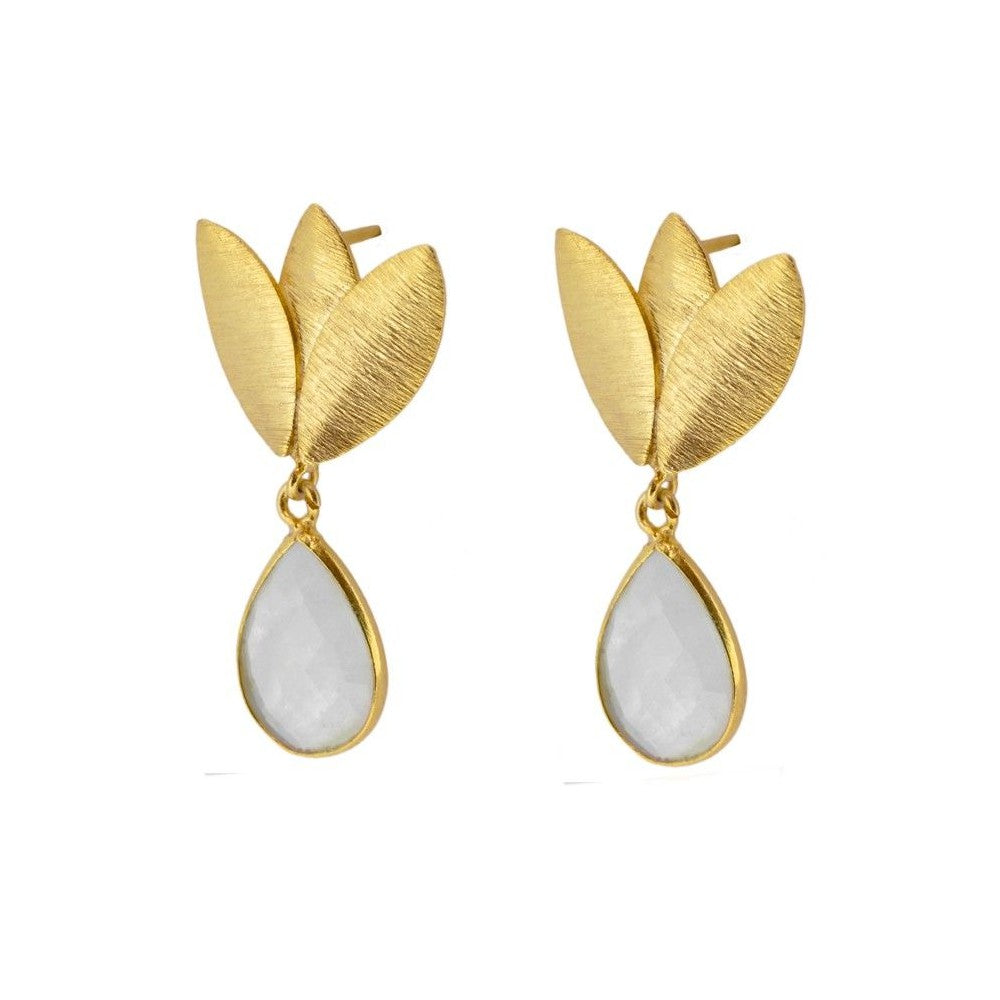 Earrings with Natural Stones Lilium White Moonstone in Sterling Silver with 18 kt Gold plating