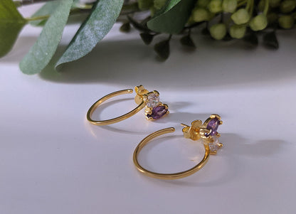 Earrings with Natural Stones Zircons Pipe in Sterling Silver with 18 kt Gold Plated