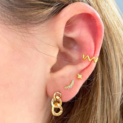 ZigZag 925 Sterling Silver EarCuff Earrings with 18 Kt Gold plating.