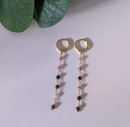 Earrings with Natural Seine Tourmaline Stones in 925 Silver with 18 kt Gold plating