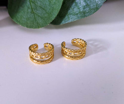 Dreifach-Ohrringe aus 925er Silber, vergoldet mit 18 Karat Gold.