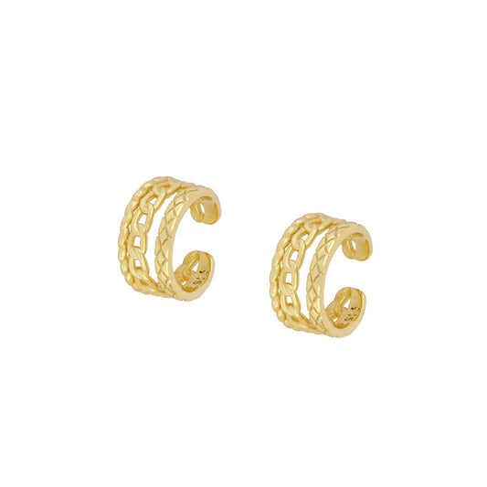 925 Silver Triple Chain Earcuff Earrings plated in 18Kt Gold.