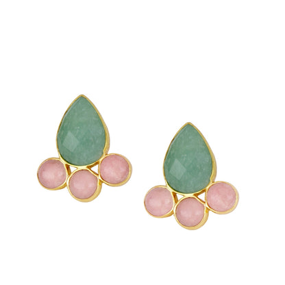 Earrings with Natural Stones Pink Quartz and Amazonite Victoria in 925 Silver Gold Plated