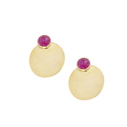 Earrings with Natural Stones Moon Chalcedony Fuchsia 925 Silver 18Kt gold plating.
