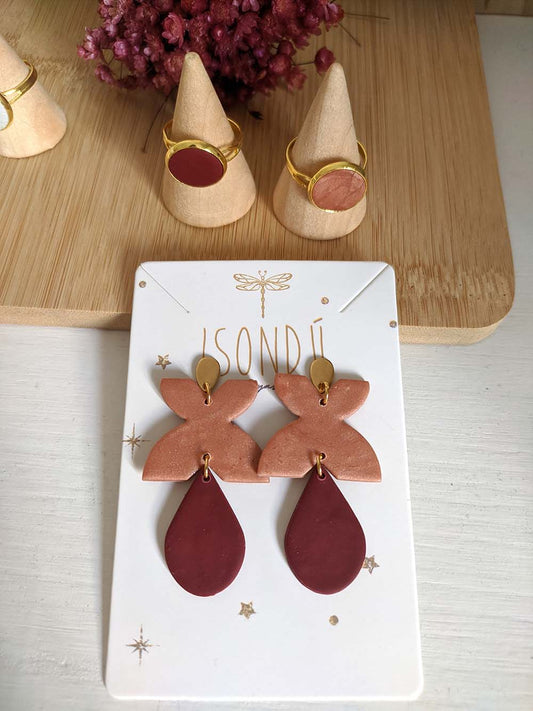 Handmade Brown and Burgundy Polymer Clay Earrings Élégance