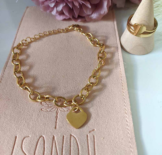 Gold Stainless Steel Chain Heart Bracelet