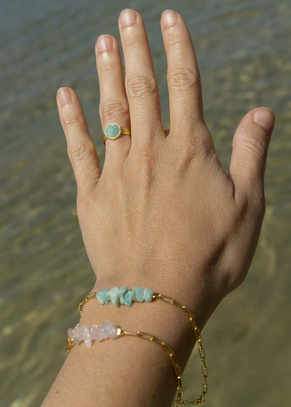 Alana Bracelet with Natural Amazonite Stones in Sterling Silver with 18 kt Gold plating.