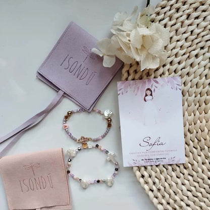 Bracelet de perles à facettes avec détail de communion croisée en nacre