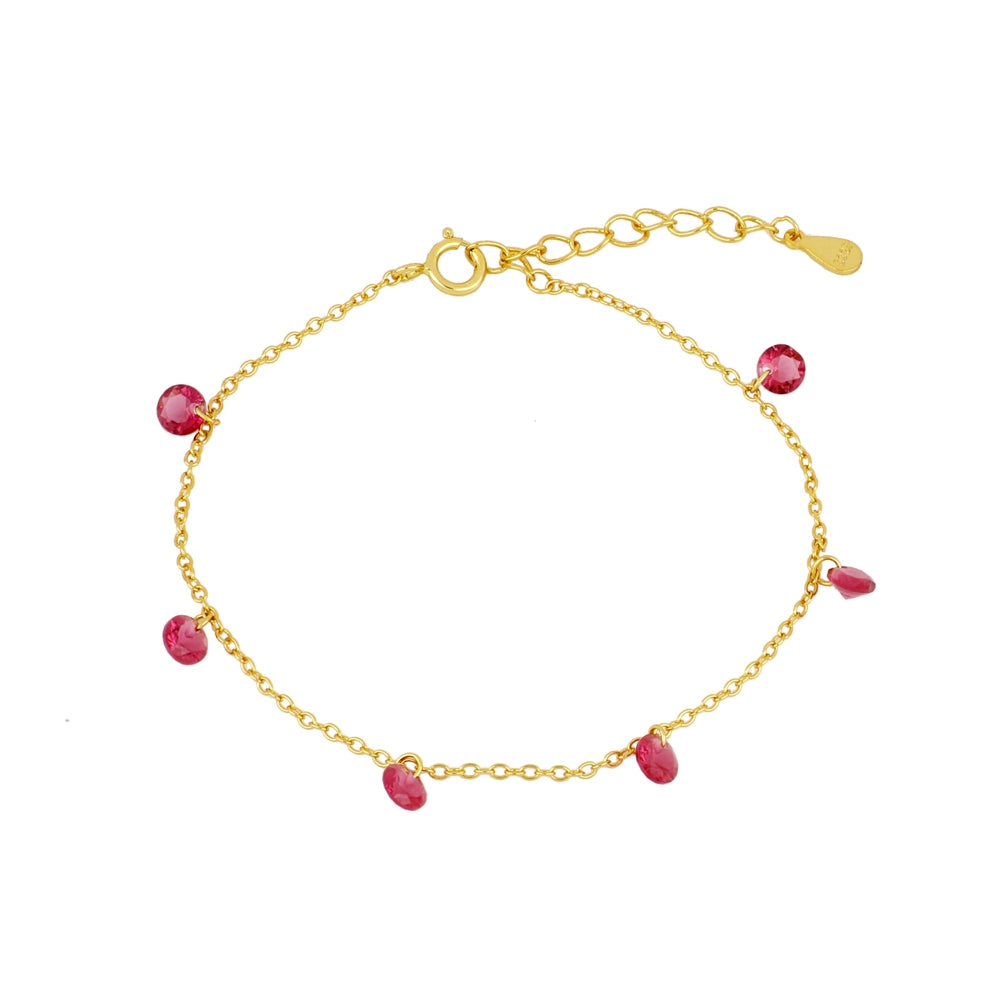 Bracelet with Natural Stones Fuchsia Zirconia Bougainvillea in Sterling Silver with 18 kt Gold Plated
